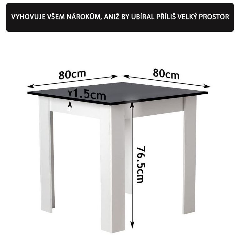 MIADOMODO Stół do jadalni dla 4 osób, czarny, 80x80x76,5 cm